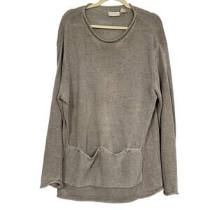 J Jill Beige Linen Open Knit Kangaroo Pocket Sweater Long Sleeve L Lagenlook